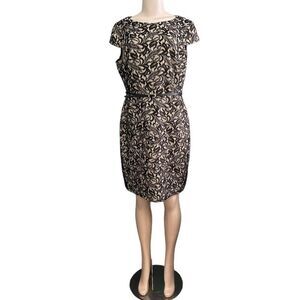 ALYX Lace Pattern Black and Cream Cap Sleeve Belted Knee Length Dress Plus 16